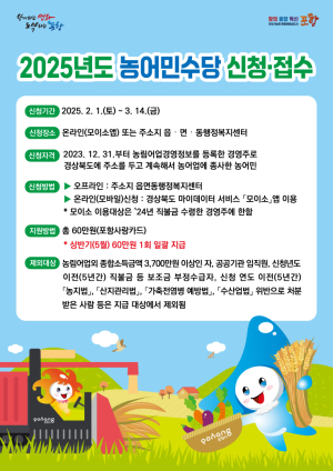 오는 3월 14일까지 농어민수당 꼭! 신청하세요…상반기 60만 원 지급