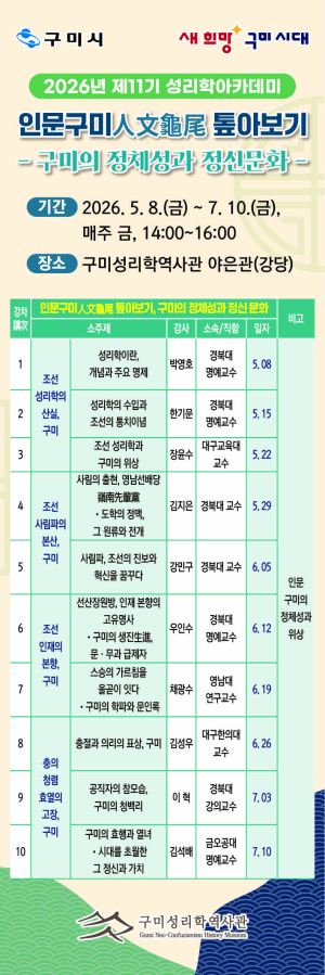 구미시, 성리학아카데미 11기 모집…인문도시 정체성 되짚는다